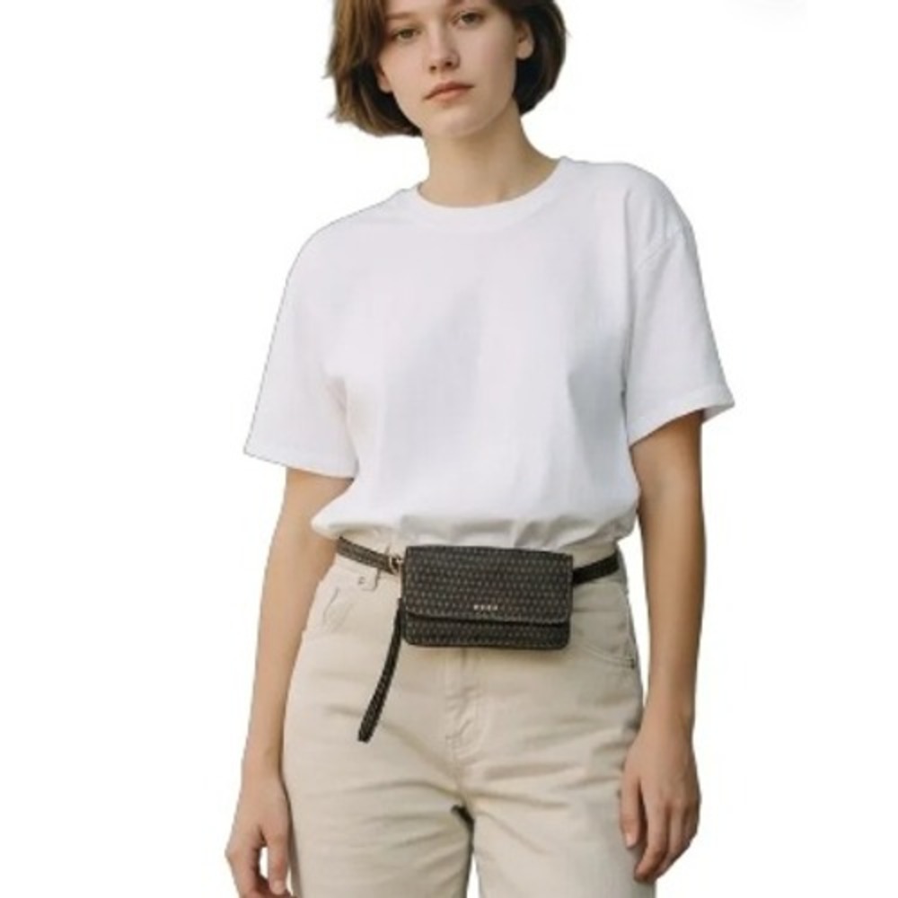 DKNY Belt Bag Women OS Brown Monogram Logo Convertible Wristlet Fanny‎ Pack